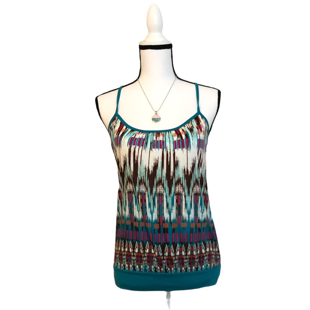 Weavers Women’s Abstract Print Ring Back Tank Top Size S Boho Sleeveless Cami